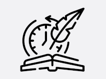 Das Icon stellt ein offenes Buch mit einer Feder und Uhr dar